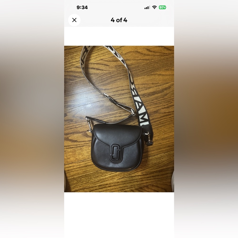Marc Jacobs J Black Crossbody saddle Bag with Branded Strap